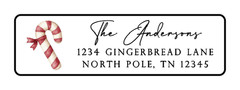 400 Candy Cane Personalized Return Address Labels. 1/2 inch by 1 3/4 inch