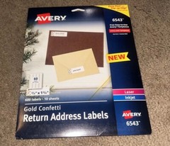 Avery 6543 Gold Confetti Return Address Labels 600 Labels Laser Inkjet. New Pk