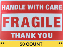 50 Fragile Handle With Care 3×5 Stickers Packaging Box Safety Mailing Labels