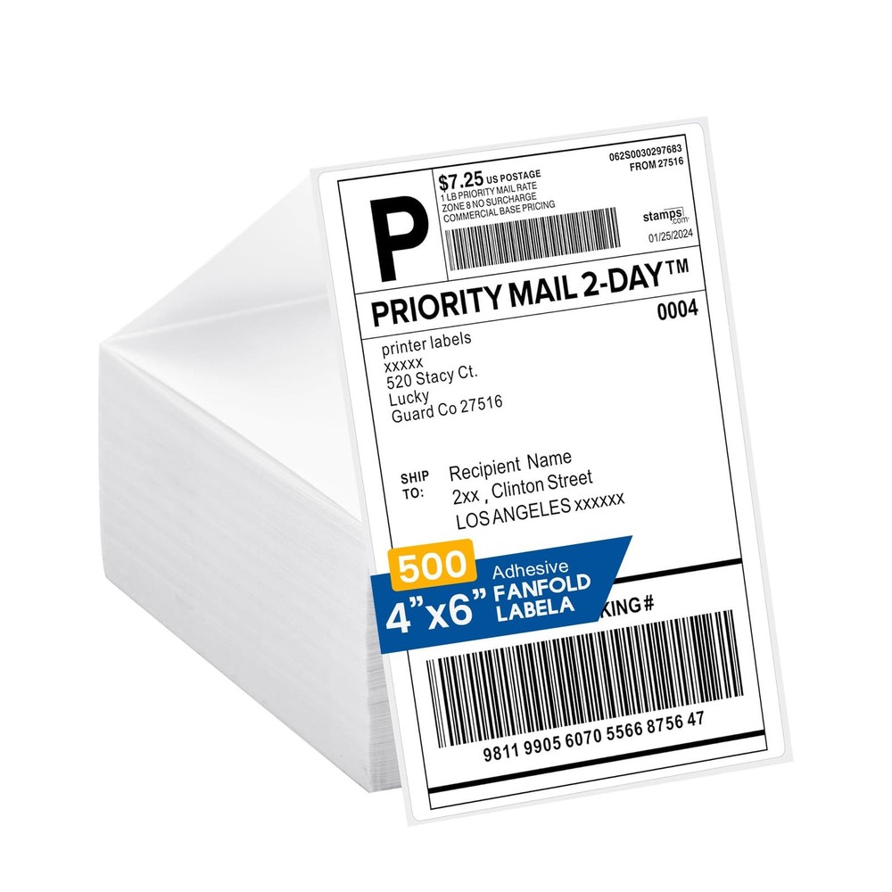 Thermal Direct Labels – 4 x 6 inches Per Fanfold Labels – Pack of 500 Perfora…