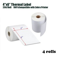 4 Rolls 4×6 250/Roll Direct Thermal Labels For Zebra Eltron ZP450 LP2844 White