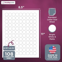 NextDayLabels 0.75 Inch Round Circle Stickers White for Bleeds Laser Inkjet -…