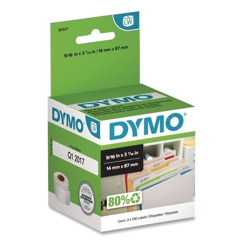 DYMO LabelWriter 1-UP File Folder Labels, 0.56×3.43″, 130/Roll, 2 Rolls/PK