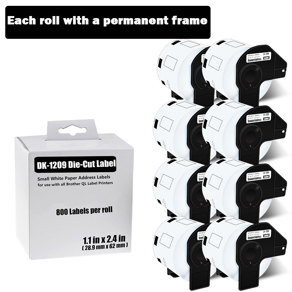 8ROLLS 29mmx62mm Shipping Label 1-1/7″x2-3/7″ Compatible Brother QL-570 DK-1209
