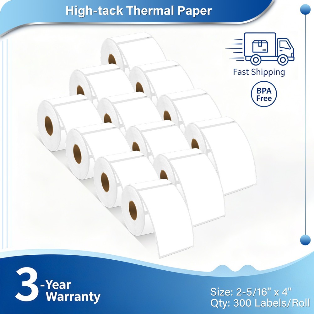 12Rolls 2-5/16″ x 4″ Large White Shipping 300 Labels 30256 For Dymo LabelWriter