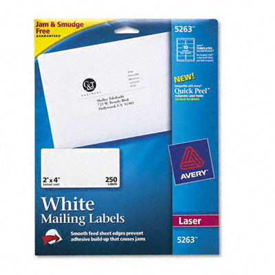 Avery Shipping Labels with TrueBlock Technology Laser 2 x 4 White 250/Pack 5263