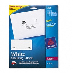 Avery Shipping Labels with TrueBlock Technology Laser 2 x 4 White 250/Pack 5263