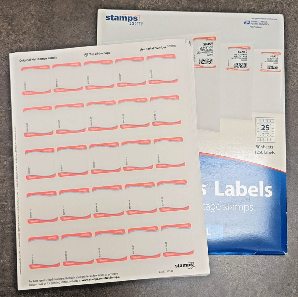 Open Box – Stamps.Com Original NetStamps Labels printable stamp sheets, 25/page