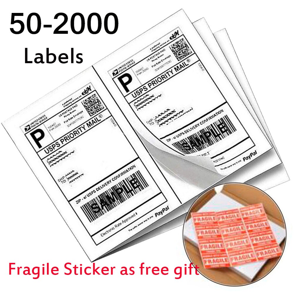 50-2000 Premium 8.5×5.5 Half Sheet Shipping Labels Self Adhesive 2 Per Sheet UPS
