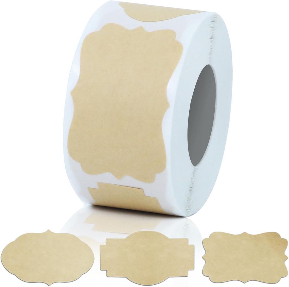 300 Pcs Kraft Labels Stickers, 1.2X2 Inch, 3 Decorative Designs, Writable for Gi