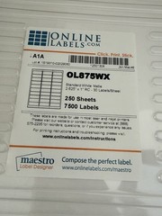 Online Labels OL875WX Standard White Matte 250 Sheets 7500 Labels