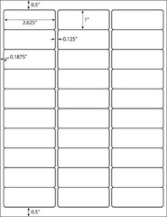 60000 Label ( 2000 Sheets ) 1″ x 2 5/8″ Shipping Adhesive Labels 2.625 x 1 30 UP