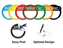 Removable Day Labels – 1″ Peel Tabs – Weekly (Mon-Sun) – 7000 Stickers for FIFO,