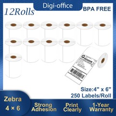 12Rolls 4″ x 6″ Shipping Labels Compatible with Zebra Printers Premium Adhesive