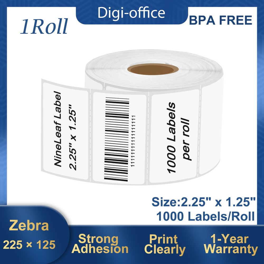 1 Roll Direct Thermal 1000 Labels 2.25X1.25 for Zebra LP2824 LP2844 LP2442