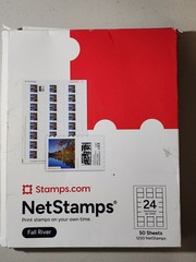 1152 NetStamps (48 sheets) USPS Stamps.com Postage Original FALL RIVER Design.