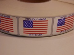 PROUDLY MADE IN THE USA AMERICA Flag Sticker Label bright silver foil 250/rl