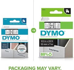 Dymo D1 Label Tapes 1/2″ x 23′ Black Print White Tape