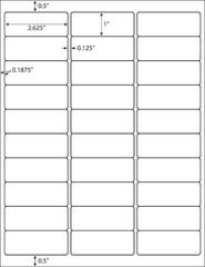 1 x 2 5/8 30000 Address Blank Labels Laser Ink Jet Mailing Adhesive 2.625 x 1
