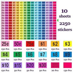 Price Stickers 2250 Pcs Preprinted Garage Sale Labels 1/2 x 3/4 Inch Bright