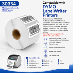4Rolls Compatible DYMO 30334 Multipurpose Barcode Labels 2-1/4″ x 1-1/4″ LW450