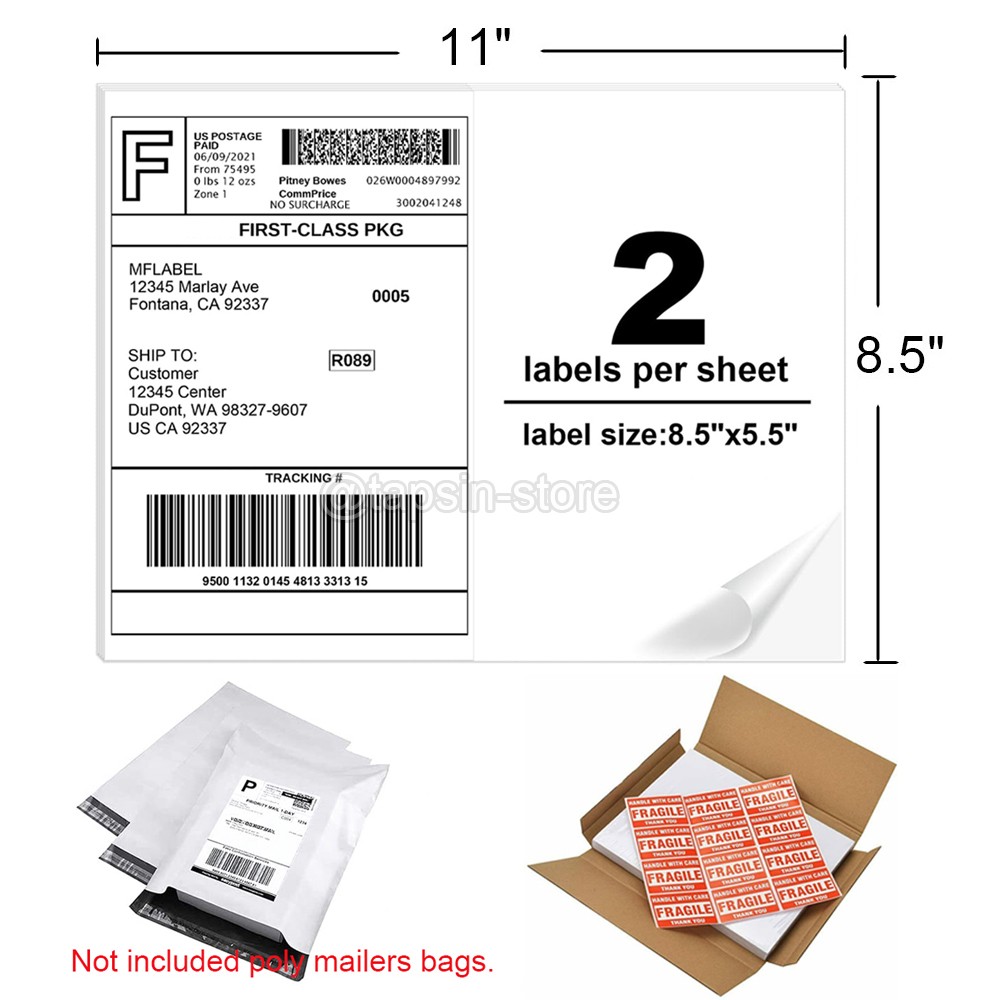 50-1000 Shipping Labels 8.5×5.5 Half Sheet Blank Label Self Adhesive 2 Per Sheet