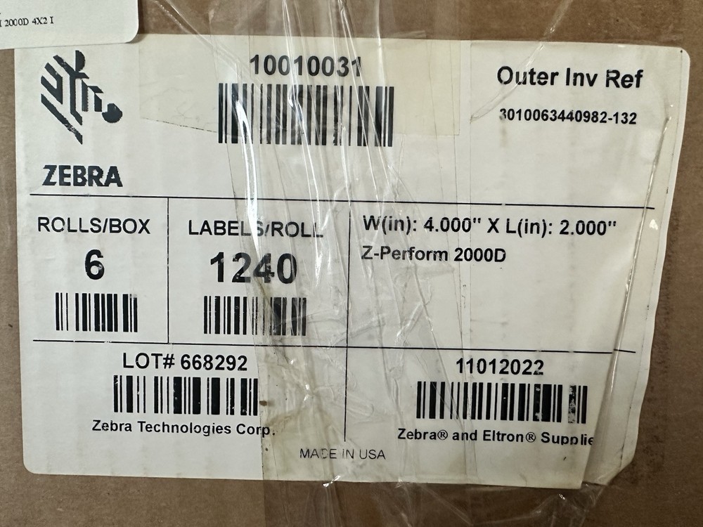 10010031 – Zebra 4″ x 2″ Z-Perform 2000D Label (Case of 6)