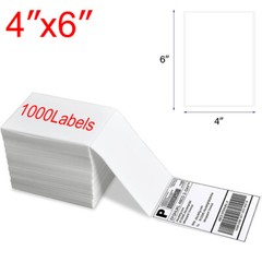 1000Labels 4×6 Fanfold Direct Thermal Shipping Labels Blank for Zebra and Rollo