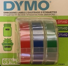 🏷️ Lot of 4 DYMO EMBOSSING LABELS / 3 per pack RED, BLUE, GREEN 3/8in x 9.8ft