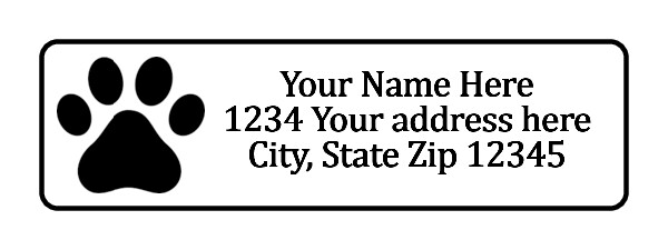 800 Dog Paw Print Personalized Return Address Labels. 1/2 inch by 1 3/4 inch