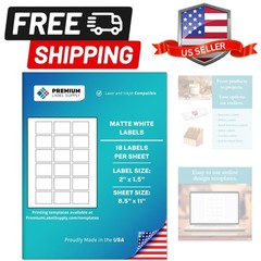 White Sticker Labels – 2″ x 1.5″ – Laser/Inkjet Compatible – 18 per Sheet, 25…
