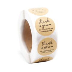 Thank You Stickers Kraft Business Roll 500 Labels 1.5 Inch Mailing Packaging