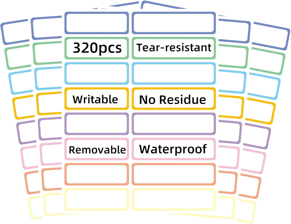 Removable Waterproof Labels 320 Pcs for Daycare, Kitchen, Office, Home Organizat