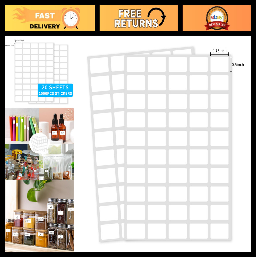 1000 PCS Removable Blank Labels 1/2″ x 3/4″ – Water/Oil/Tear Resistant, No Resid