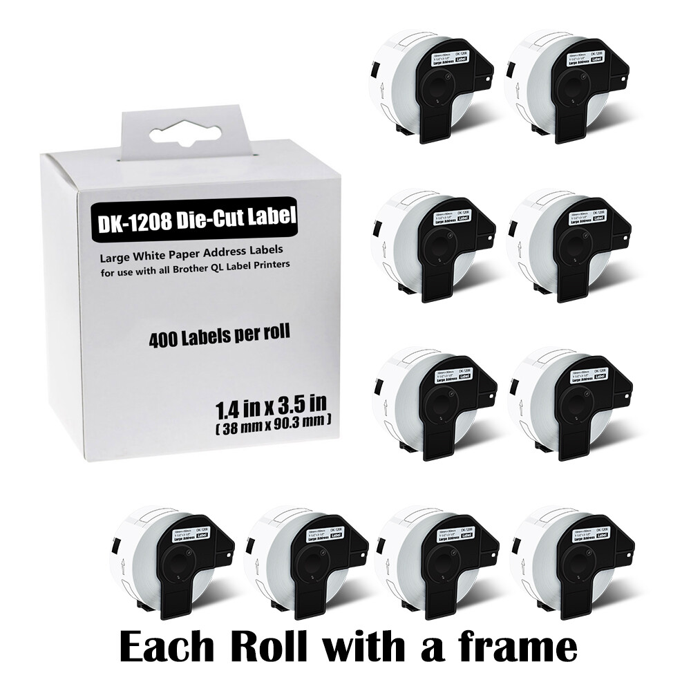 10Rolls Large Paper Address Labels DK-1208 for Brother QL Printer 1-1/2″x3-1/2″