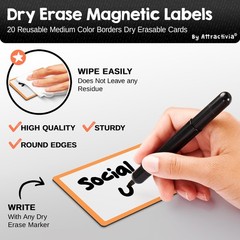 Attractivia Dry Erase Magnetic Labels 3.7 x 2.8 in, Color Borders, Medium Dry…