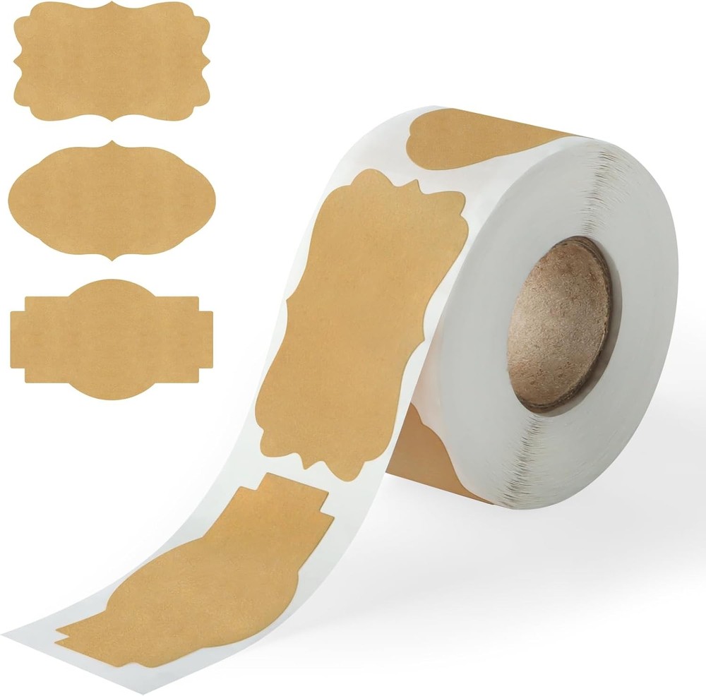 300PCS Kraft Brown Labels 2×1.2 Inch – Blank Self-Adhesive Stickers for Mason Ja
