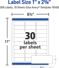 Avery Easy Peel Printable Address Labels, Sure Feed Technology, 1″ x 2-5/8″ Cust