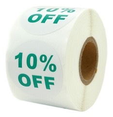45 Rolls of “10% OFF” Discount Labels (500 labels/roll, 1.5″ diameter) BPA Free!