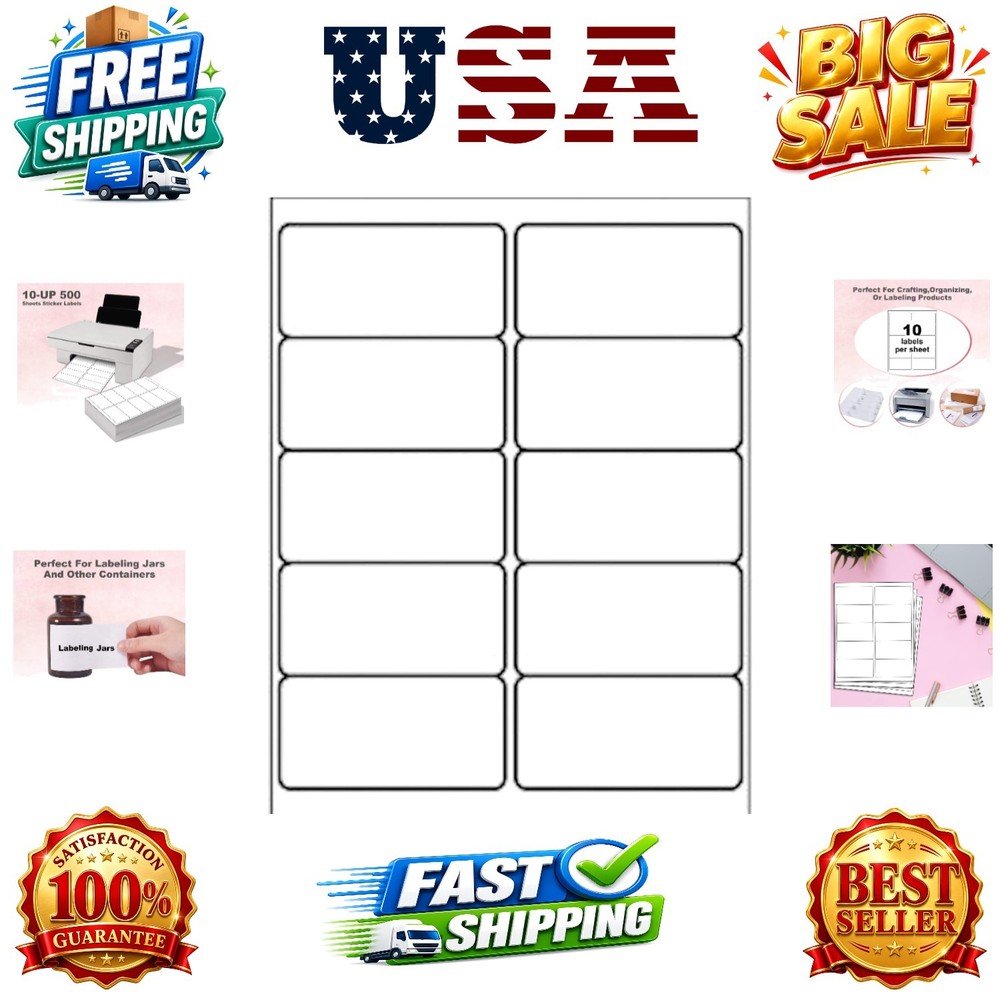 10-UP Address Labels,/Address Mailing Labels 500 Sheets Shipping Sticker Labe…