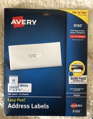Avery 8160 Easy Peel White Inkjet Address Labels 1 X 2 5/8 Pack of 750 +480 READ