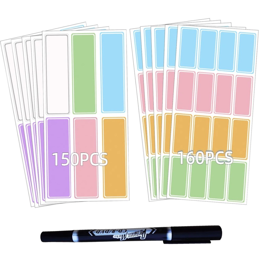 Assorted Colors Waterproof Removable Labels – 310PCS with Pen Adhesive Name L…