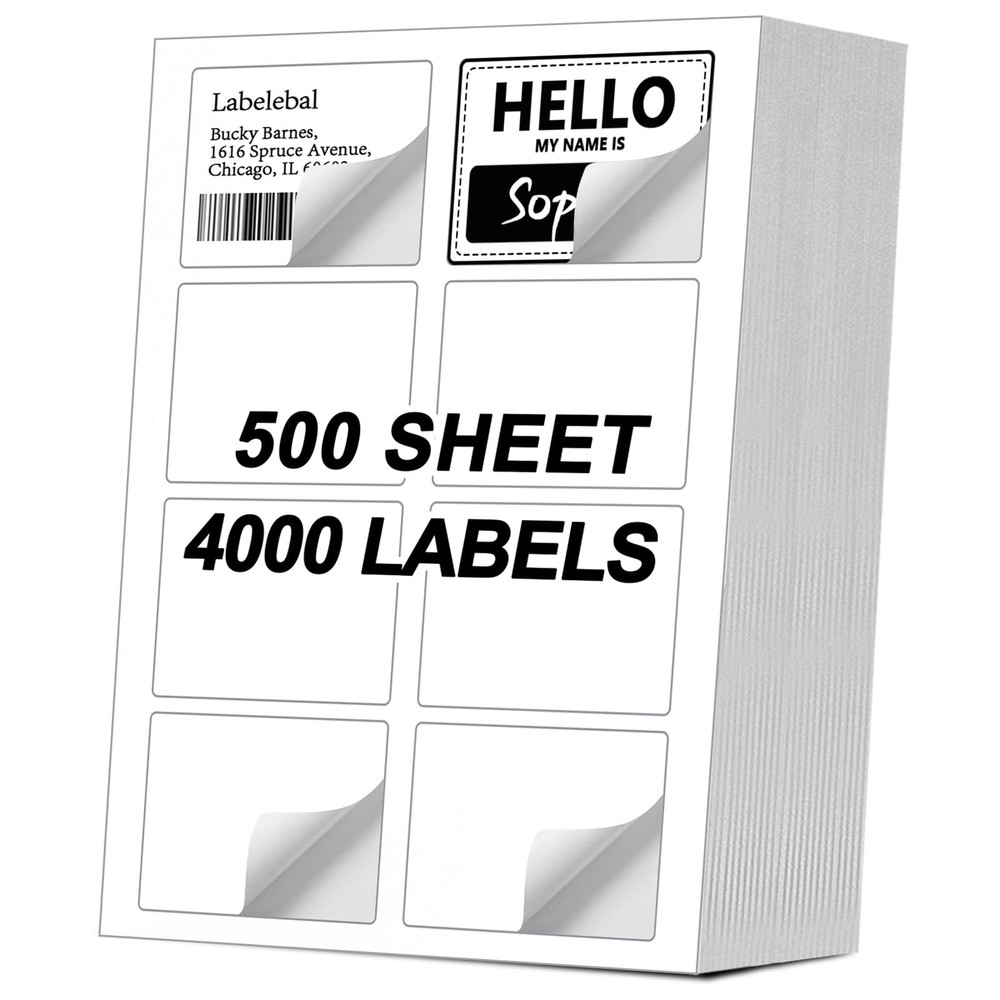 4000 Labels/500 Sheets Self Adhesive Name Tag Stickers, 8 Labels per Sheet, A…