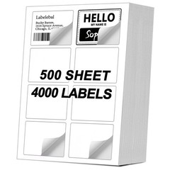 4000 Labels/500 Sheets Self Adhesive Name Tag Stickers, 8 Labels per Sheet, A…