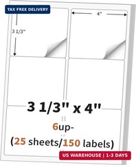 3 1/3″ x 4″ (25 Sheets) Address Labels, Labels Sticker Paper for Laser/Ink Jet P