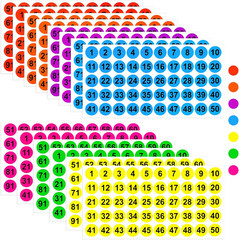 700 Pcs Consecutive Number Stickers 1-100 round Colored Labels 1 Inch Self Adhes