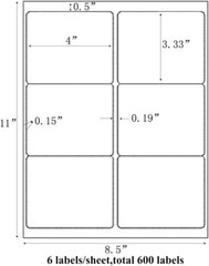 Shipping Address Amazon FBA Labels 6 Per Sheet 6 UP 4″x3.33″ 100 Sheets
