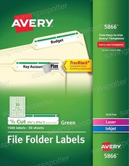Avery Green File Folder Labels 2/3 x 3-7/16 TrueBlock Laser Inkjet 1500Pk 5866