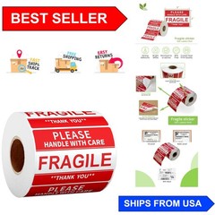 500 2″ x 3″ Fragile Stickers, Please Handle with Care Labels in Red