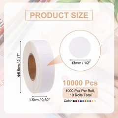 10000Pcs Colored Dots Stickers, 1/2″ Round Polka Coding Labels, Multicolored